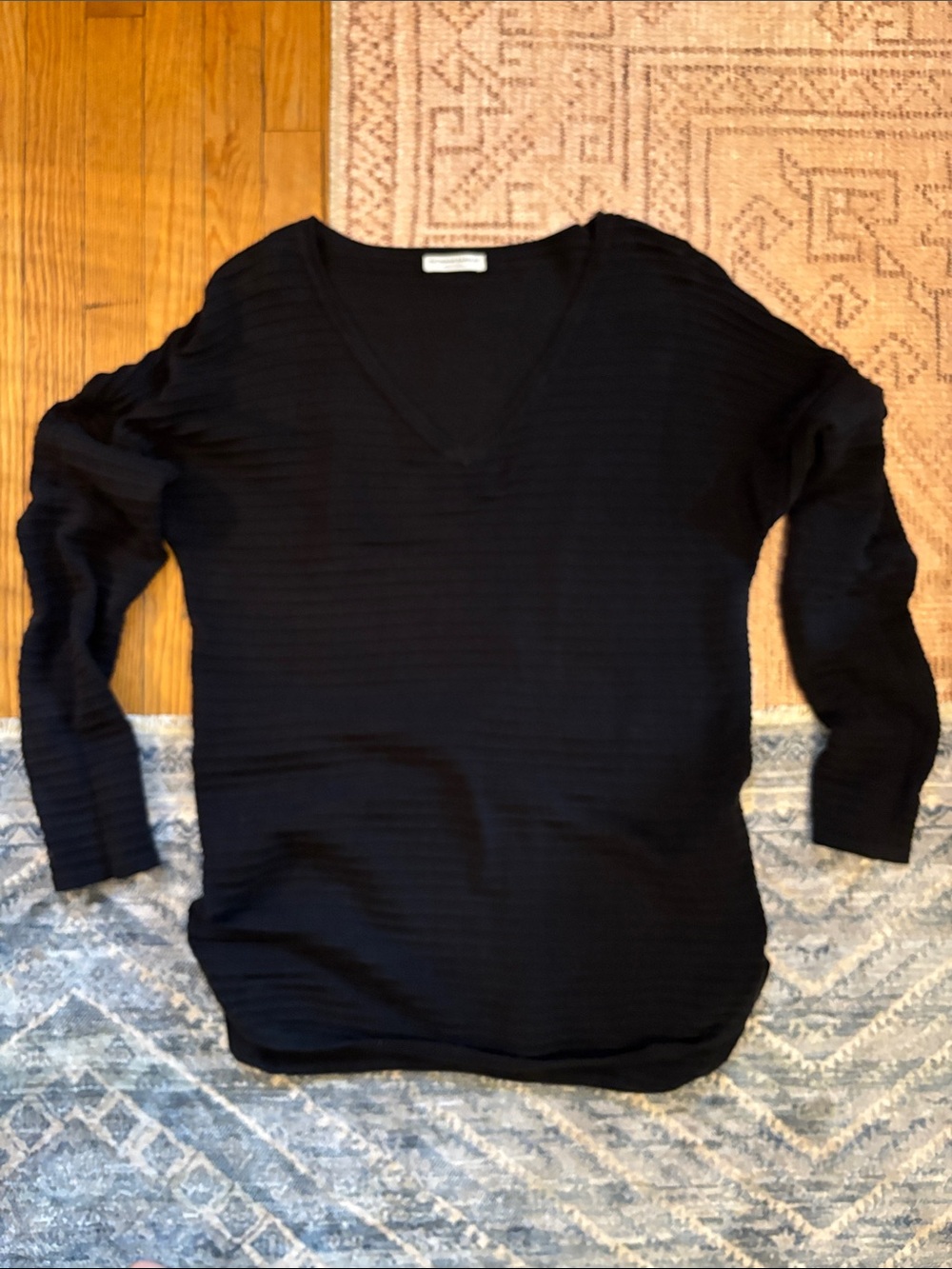 Katherine Barclay Black V-Neck Ribbed Knit Sweater